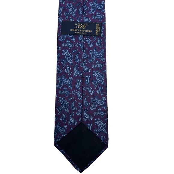 Brooks Brothers 346 Pure Silk Tie Blue Paisley on Plum Purple  57"x 3.25" - Picture 5 of 6